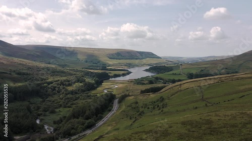 Aerial 180 degree Pan of the Peak District National Park showing the majestic hills and reservoirs. Taken in Summer of 2019 at Woodhead photo