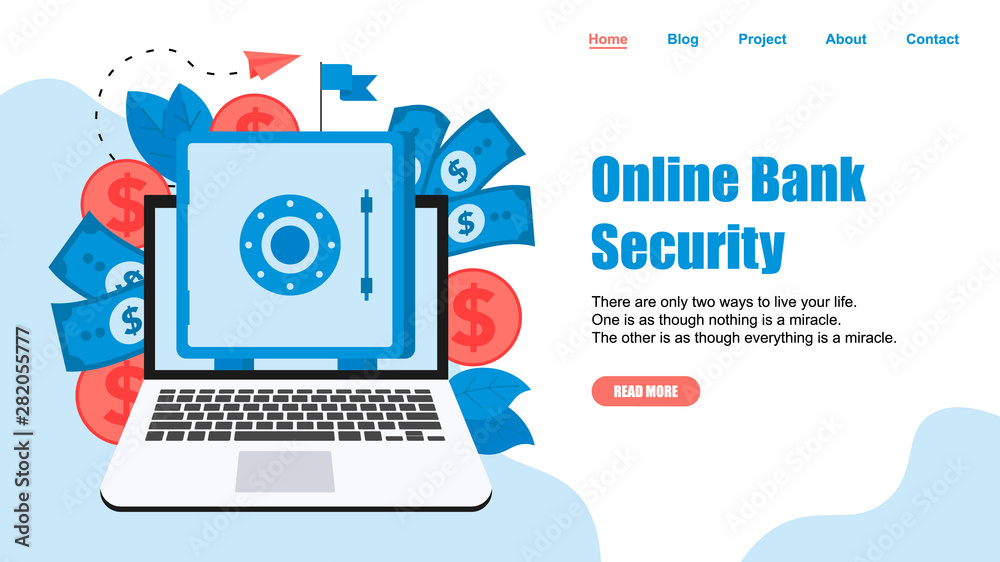 Webpage Template. Online safe box with money saving dollar coins. Finance concept Webpage Template. Online safe box with money saving dollar coins. Finance concept
