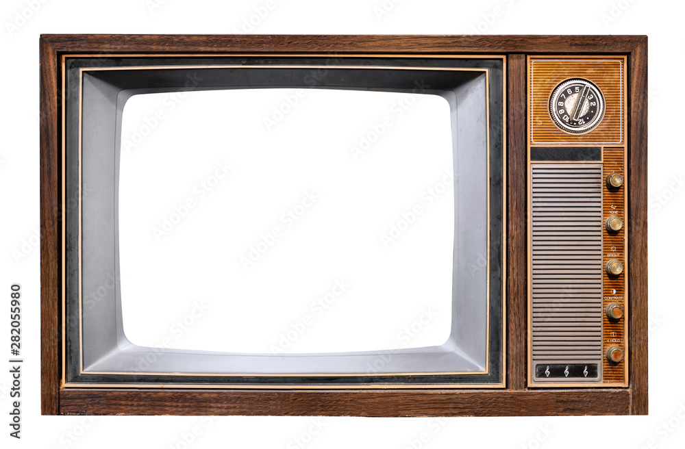femenino Caña Contribuyente Vintage television - antique wooden box television with cut out frame  screen isolate on white with clipping path for object, retro technology  Stock 写真 | Adobe Stock