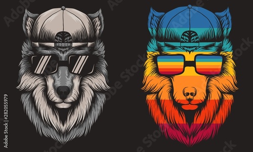 Wolf cool Retro vector illustration