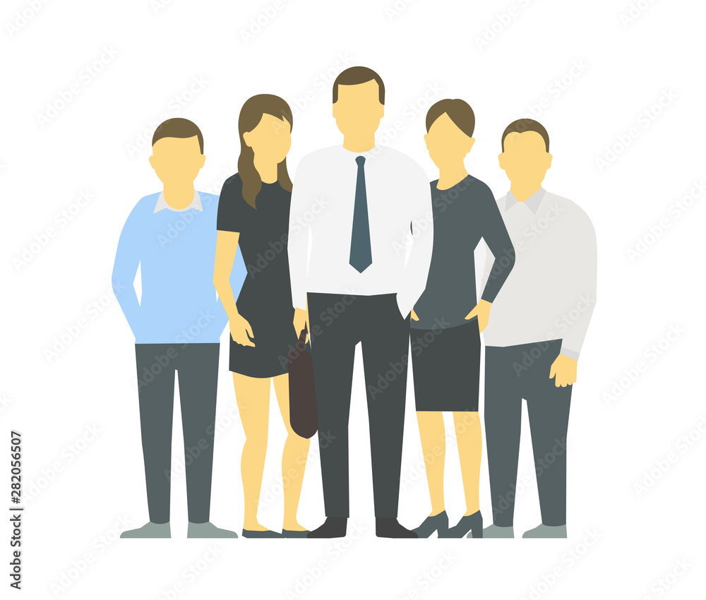 A group of people, workers business team. Teamwork partnership. Men and women. Vector flat. A group of people, workers business team. Teamwork partnership. Men and women. Vector flat.