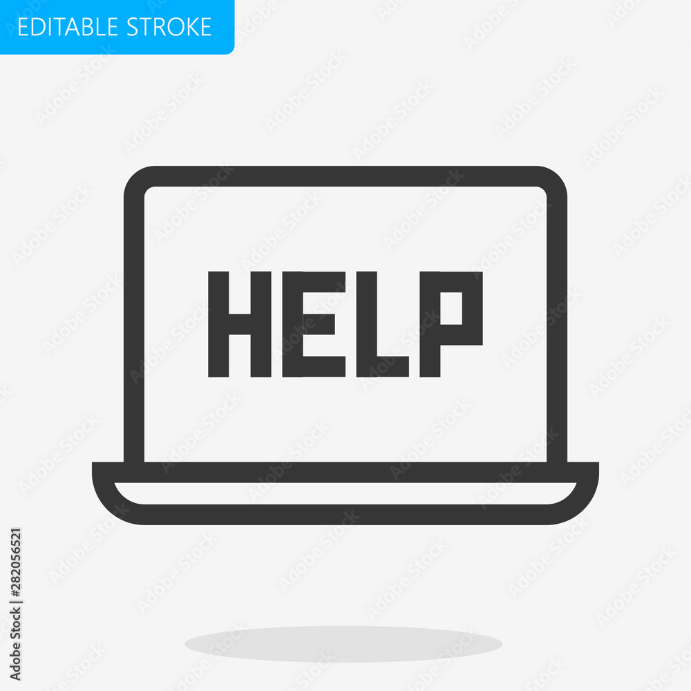Help on Laptop Screen Vector Line Icon Editable Stroke Pixel Perfect