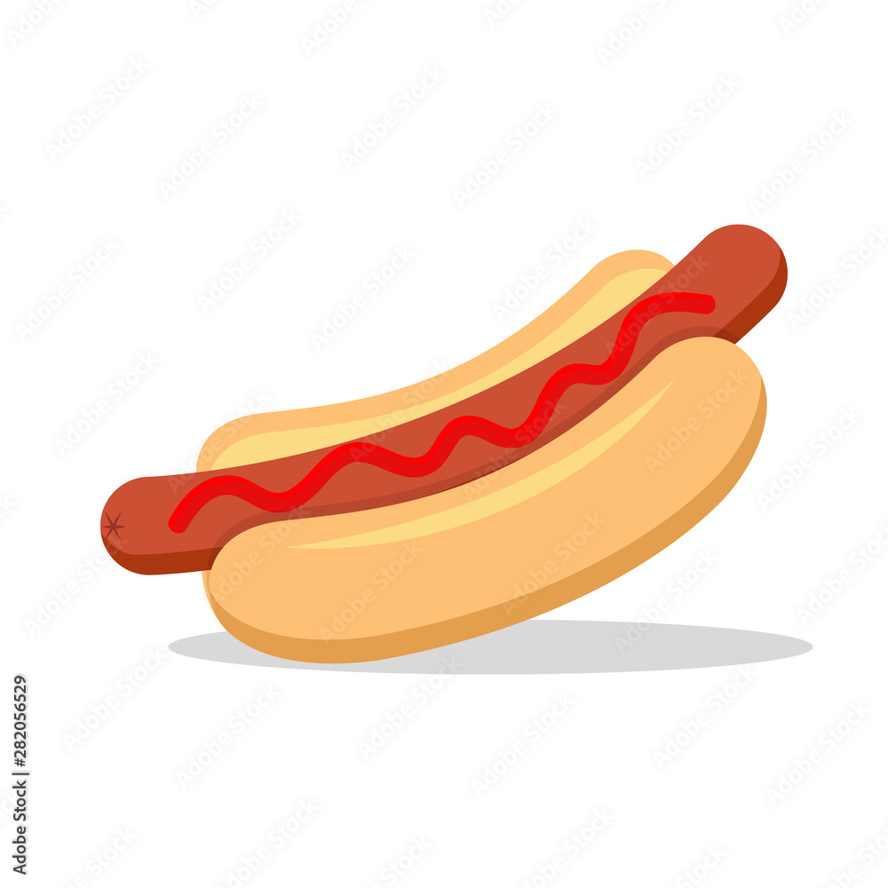 Hot dog. Vector isolated flat illustration fast food for poster, menus, brochure, web and icon fast food Hot dog. Vector isolated flat illustration fast food for poster, menus, brochure, web and icon fast food