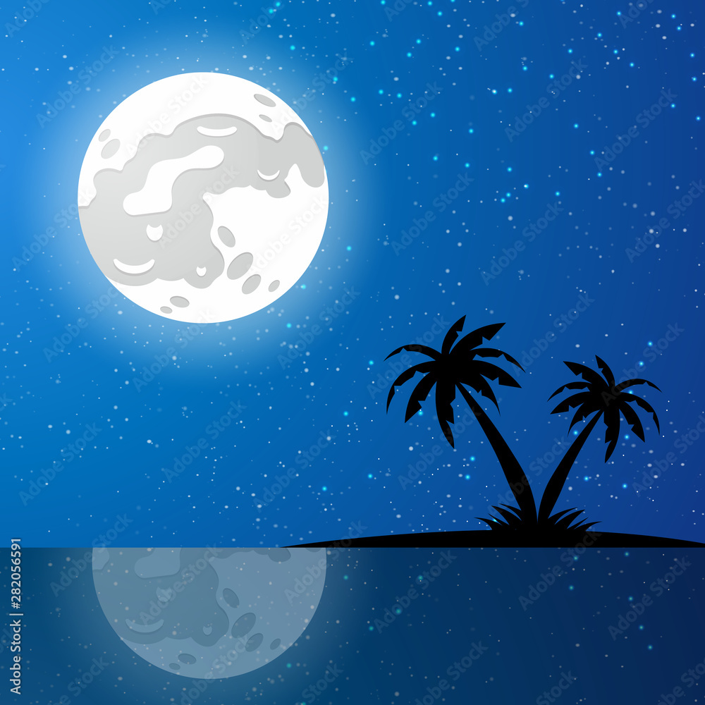Summer night. Tropical background with palms, sky  Summer Time