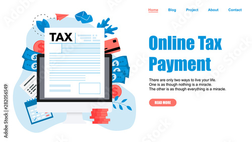 Webpage template. Online tax payment vector illustration concept. Filling tax form	