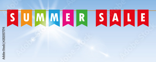 summer sale flags banner on blue sunny background vector illustration EPS10