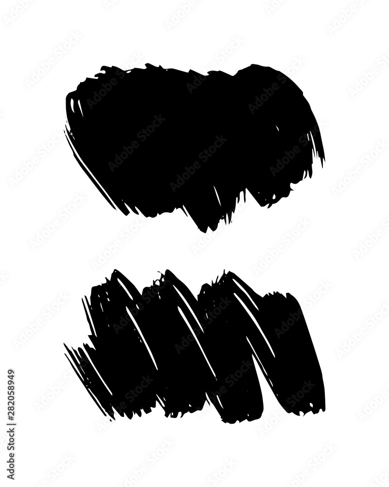 Set of vector black paint texture, ink brush stroke. Graphic artistic design element, box, frame or background for text.