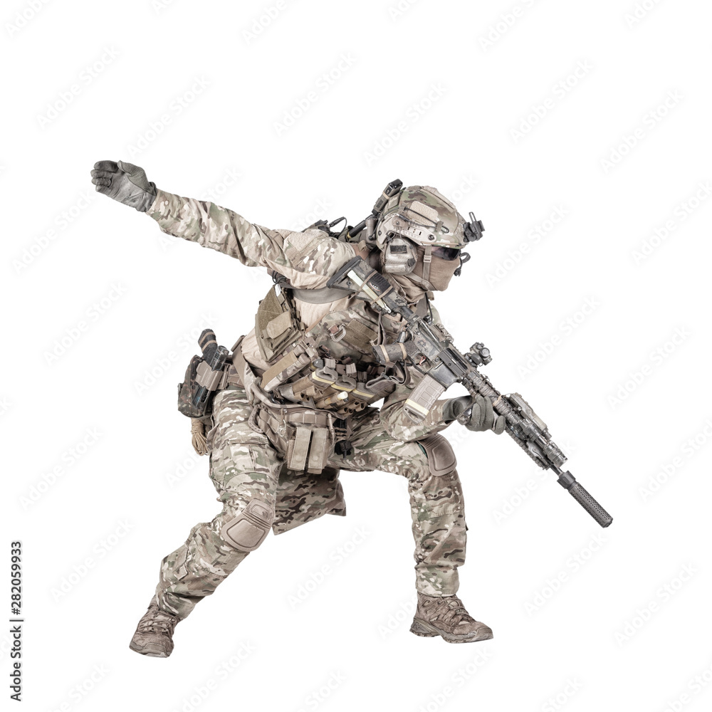 Army soldier going in attack isolated studio shoot Army soldier going in attack isolated studio shoot