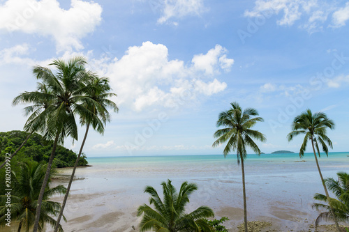 Summer beach in Thailand, blue ocean, sand, and sunshine