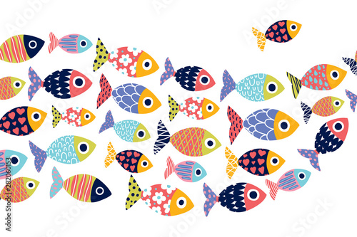 Photography School of fish. Nice decorative illustration.Vector sea poster.
