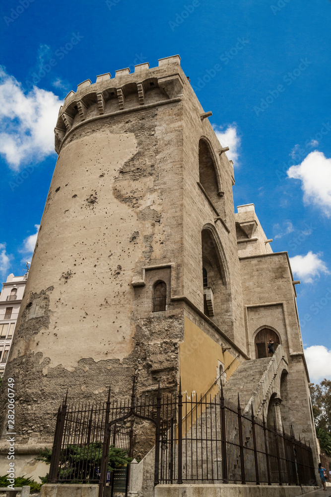 Valencia, Spain - 07/19/2019: Towers of Quart (Torres de Quart) - A Gothic Architecture