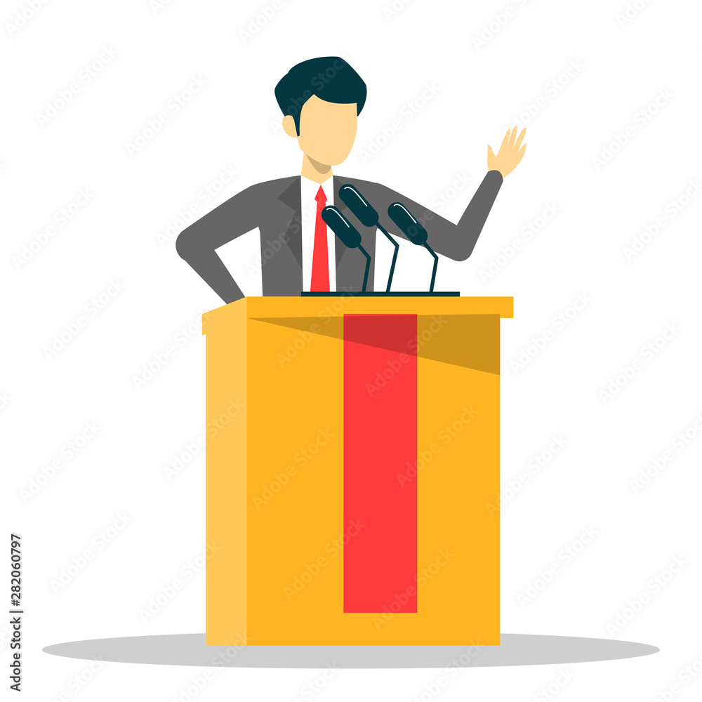 Candidate for president standing in the suit at tribune Candidate for president standing in the suit at tribune