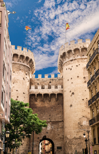  Valencia, Spain - 07/19/2019: Towers of Quart (Torres de Quart) - A Gothic Architecture