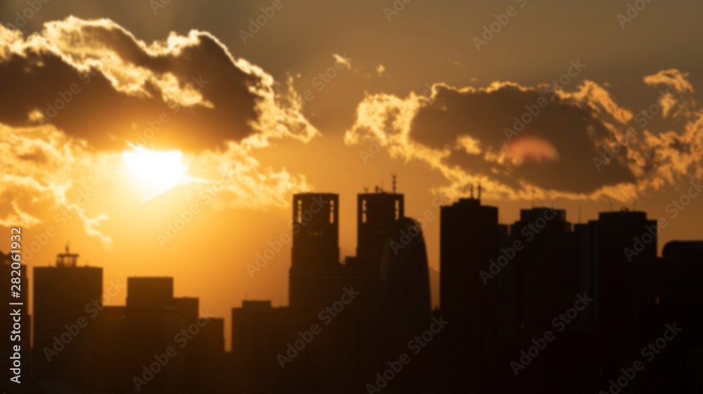 Blurred Tokyo city scape during sunset warm tone in Japan.