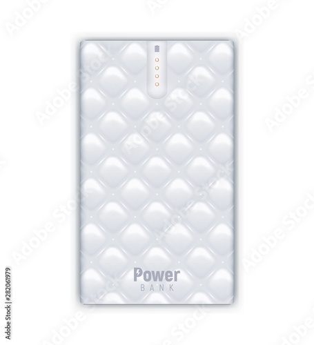 Bright textured 3D realistic powerbank isolated on white background.