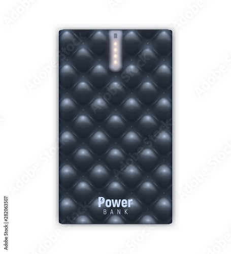 Textured 3D realistic powerbank isolated on white background.