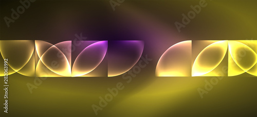 Neon glowing techno lines, hi-tech futuristic abstract background. Template with abstract shapes in dark space