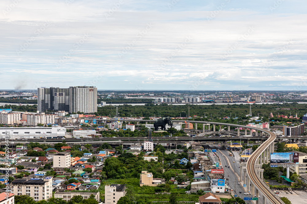 BANGKOK, THAILAND - July 20 : BTS Skytrain or The Bangkok Mass Transit System running on sukhumvit-Pak Nam line on July 20, 2019 in Bangkok. 