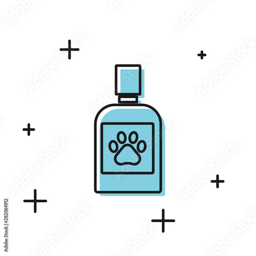 Black Dog medicine bottle icon isolated on white background. Container with pills. Prescription medicine for animal. Vector Illustration