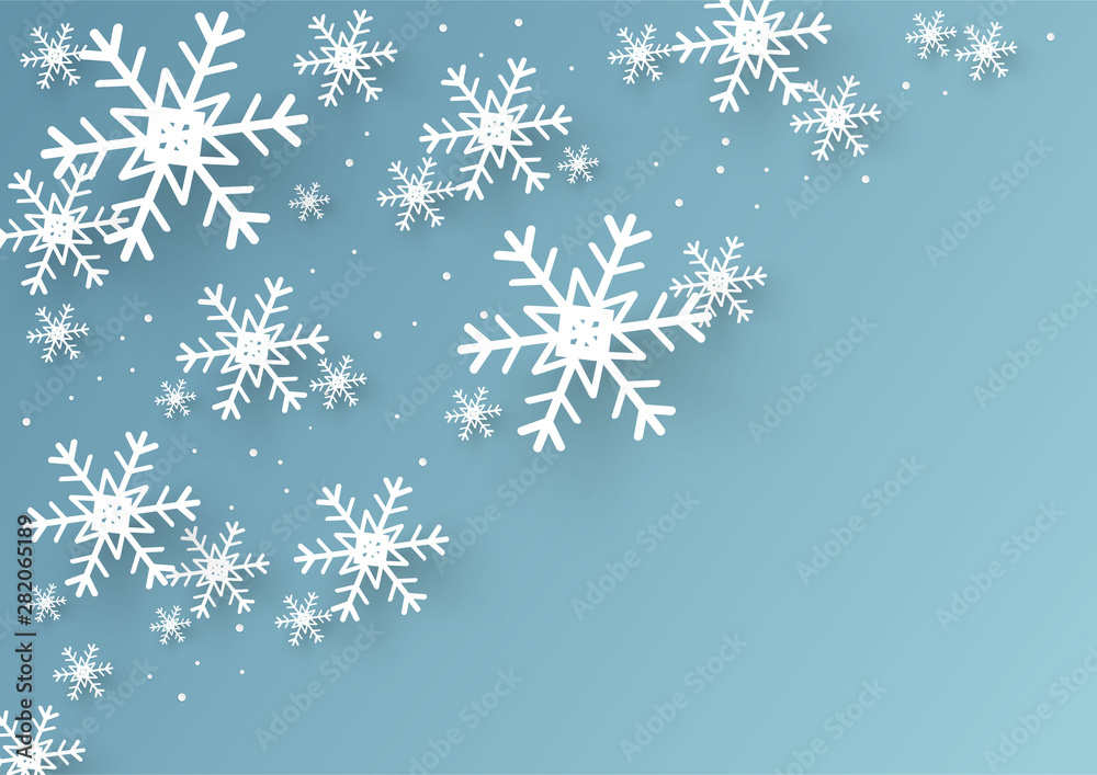 Christmas and happy new year blue vector background with snowflake, celebration concept, paper art design Christmas and happy new year blue vector background with snowflake, celebration concept, paper art design