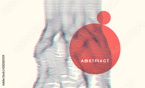 Wave with connected dots. 3D grid surface in technology style. Abstract background. Vector illustration with particle.