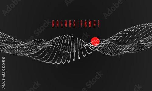 Wave with connected dots. 3D grid surface in technology style. Abstract background. Vector illustration with particle.