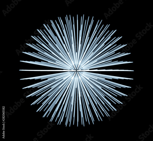 3d abstract sphere. Array with dynamic particles. Modern science and technology element. Vector illustration.