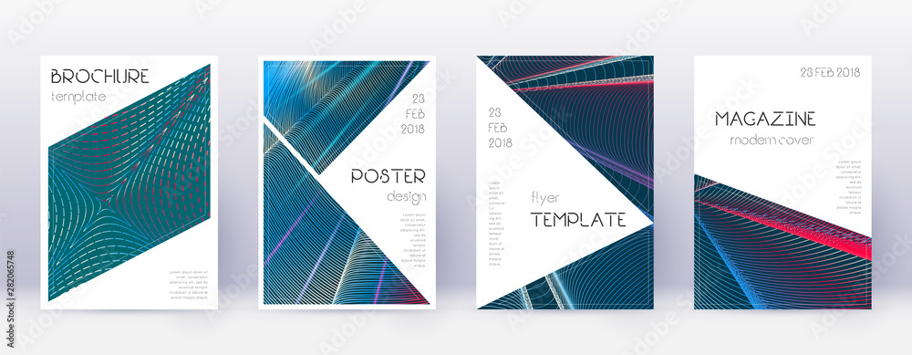 Triangle brochure design template set. Red abstrac