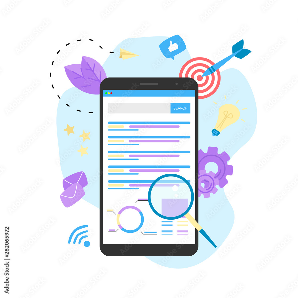 Seo analysis with search and magnifier. Business concept Seo analysis with search and magnifier. Business concept
