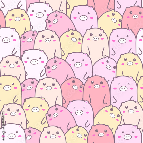 Cute pig seamless pattern background. Vector illustrations for gift wrap design.