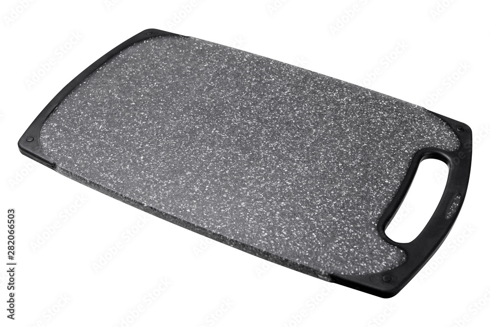 Fototapeta premium new black plastic or stone cutting board, on a white background