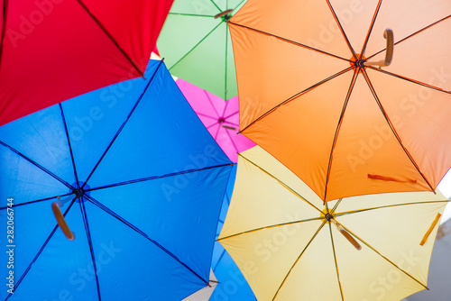 used multi-colored open umbrellas for decoration