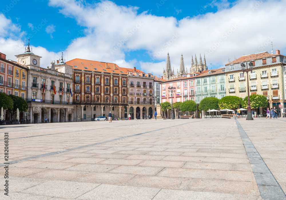 streets of burgos city and cathedral at background