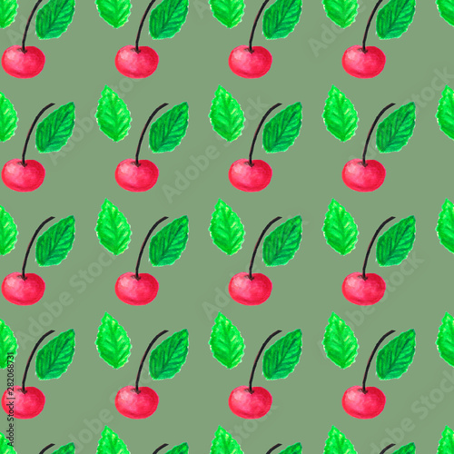 fruit pattern of watercolor with cherry paint