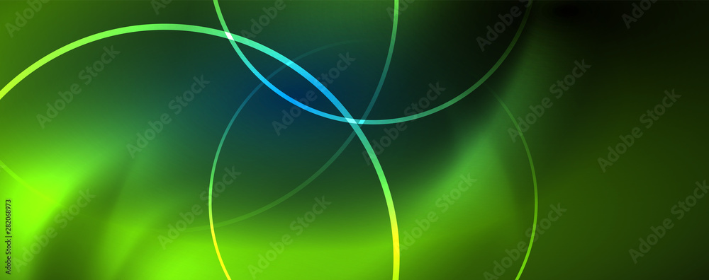 Trendy neon blue abstract design with waves and circles. Neon light glowing effect. Abstract digital background. Trendy neon blue abstract design with waves and circles. Neon light glowing effect. Abstract digital background.
