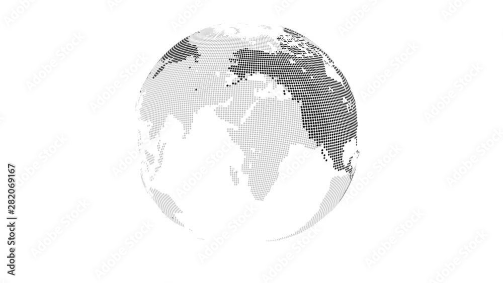 rotating dotted earth on white background