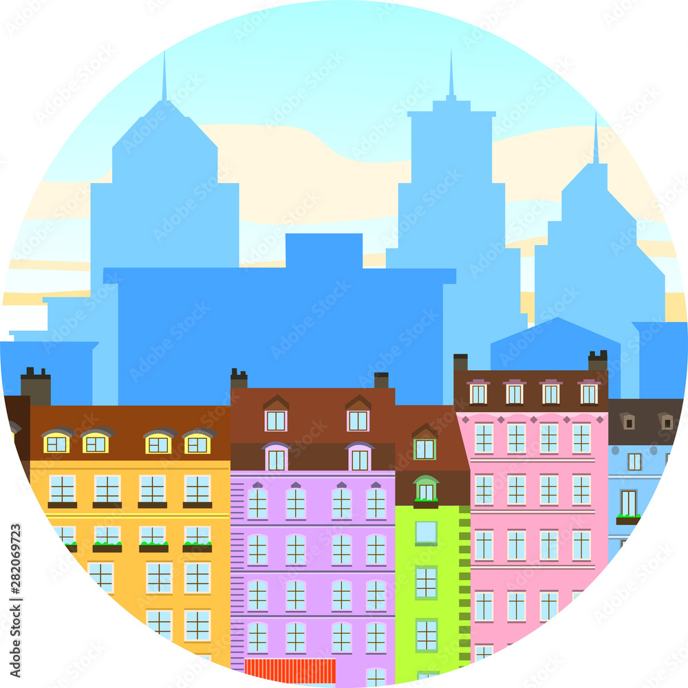 vector image of apartment buildings on the background of the modern city. EPS-10