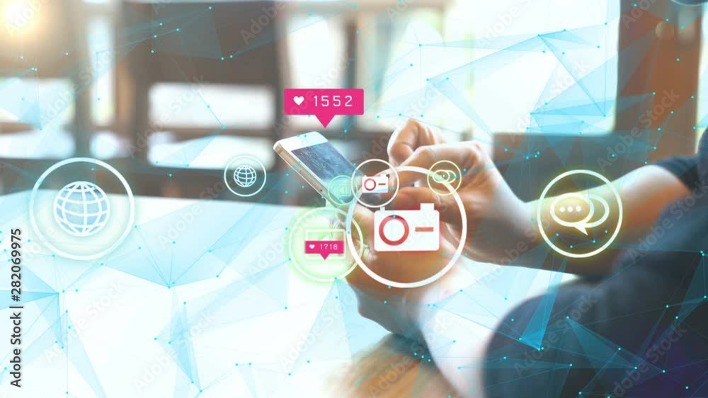 Hand using smartphone with social media icons Stock Video | Adobe Stock