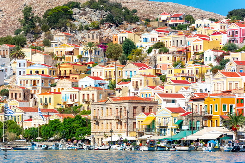Symi town colorful houses, Dodecanese islands, Greece