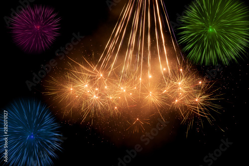 Interesting and art colorful fireworks for the new year eve 2020