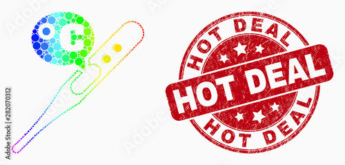 Dot spectral celsius thermometer mosaic pictogram and Hot Deal seal stamp. Red vector round distress seal stamp with Hot Deal text. Vector composition in flat style.