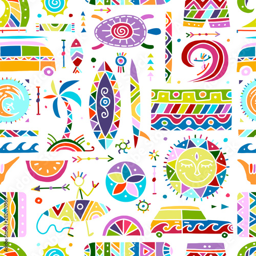 Surfing seamless pattern. Tribal elements for your design