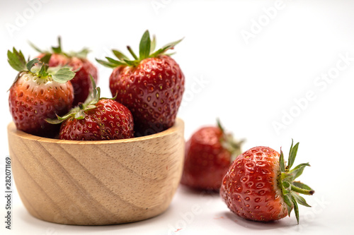 Close up fresh strawberry isolate on white background.Blurred background of fresh strawberry.