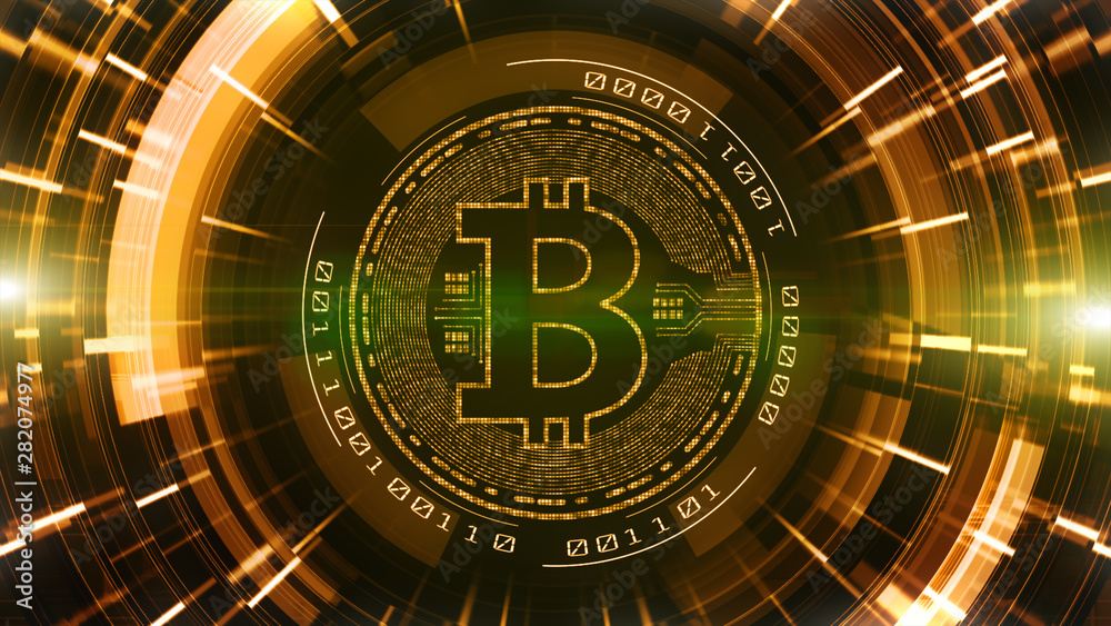 Bitcoin currency sign in digital cyberspace. Technology Network and Internet marketing, Money Exchange background concept Bitcoin currency sign in digital cyberspace. Technology Network and Internet marketing, Money Exchange background concept