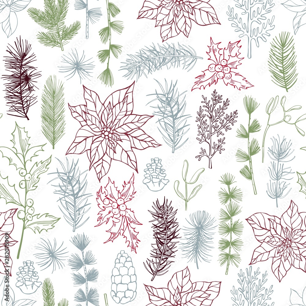 Vector seamless pattern with hand drawn Christmas plants Vector seamless pattern with hand drawn Christmas plants