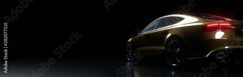Golden car in dark stage.
