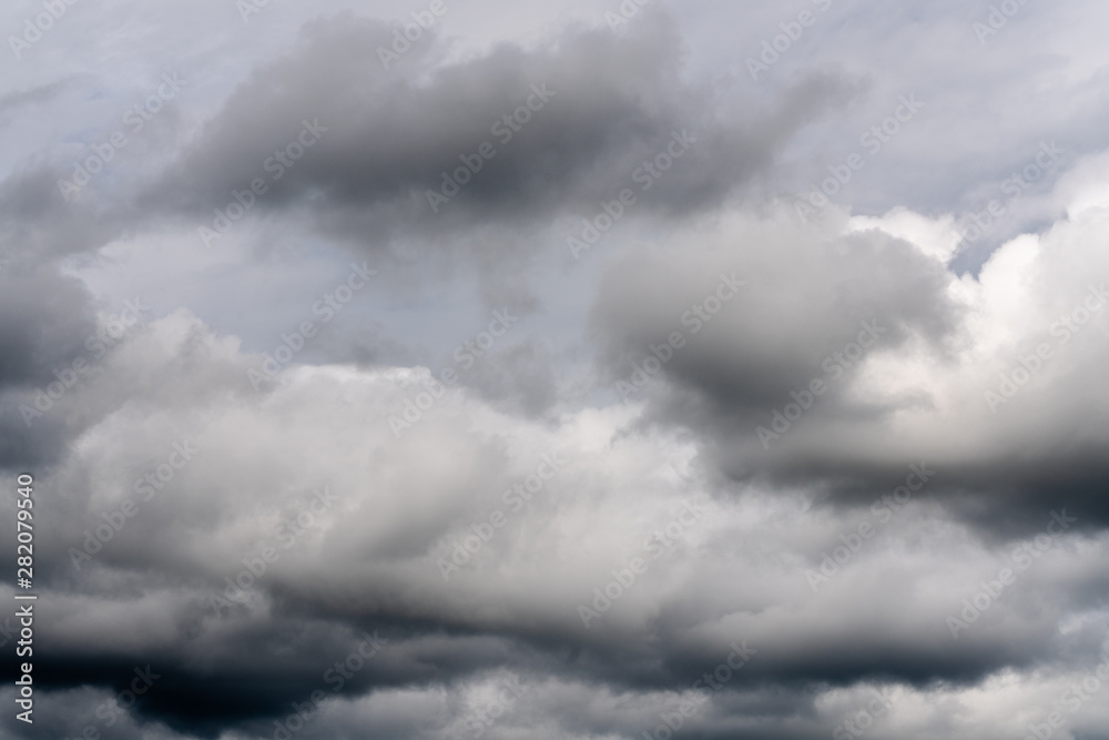 Beautiful view of natural meteorology background - stunning cloud scape, dramatic clouds floating across sky to weather change before summer rain.