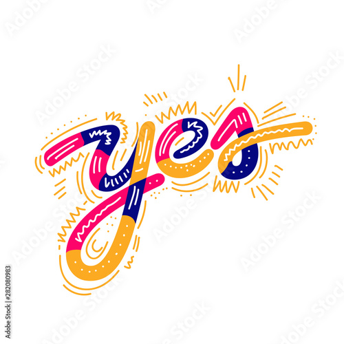 Banner Yes. poster and sticker concept in memphis geometric style with text Yes. Icon message Yes for banner, poster. Design for speech, message, social network. Vector Illustration 