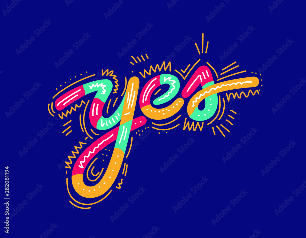 Banner Yes. poster and sticker concept in memphis geometric style with