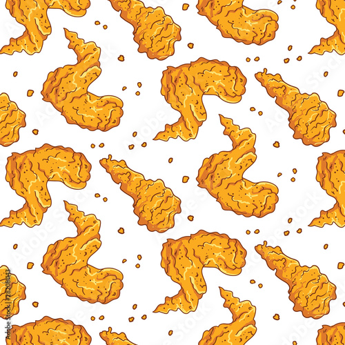 Chicken Fried Crispy Pattern. fast food background, Fried drumpstick and chicken wing background.